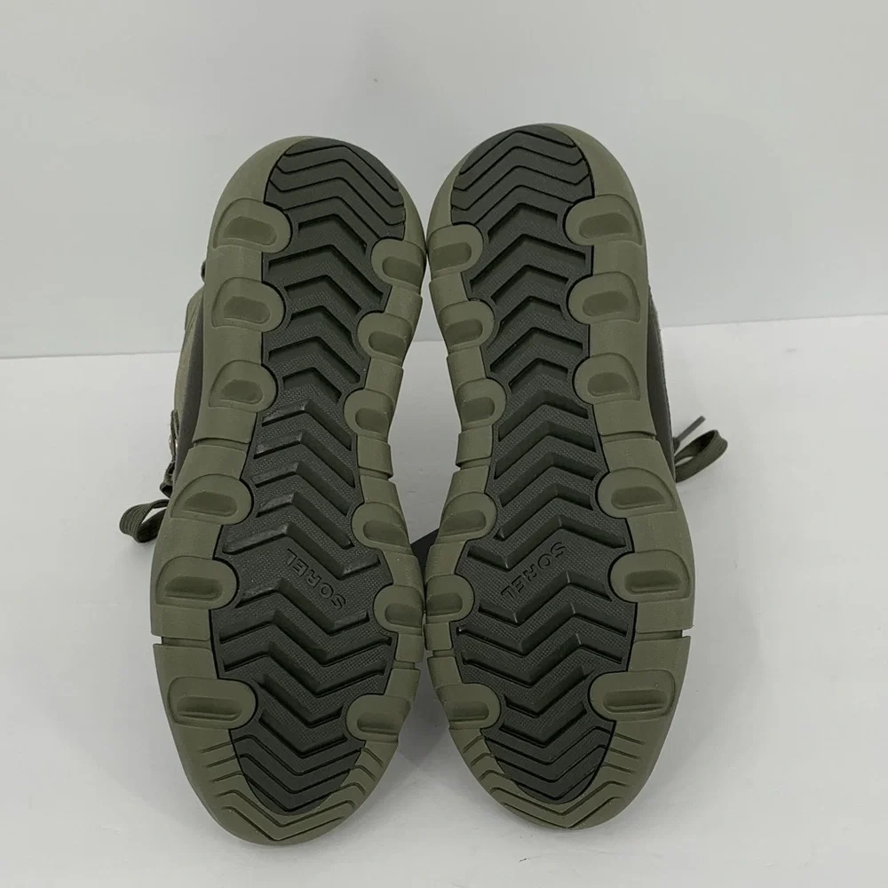 Sorel Explorer II Joan winter waterproof ankle boots olive green gray tie new 6